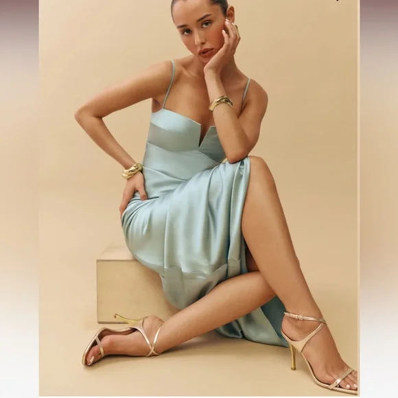 NWT Reformation Brie Silk Dress in Aquamarine